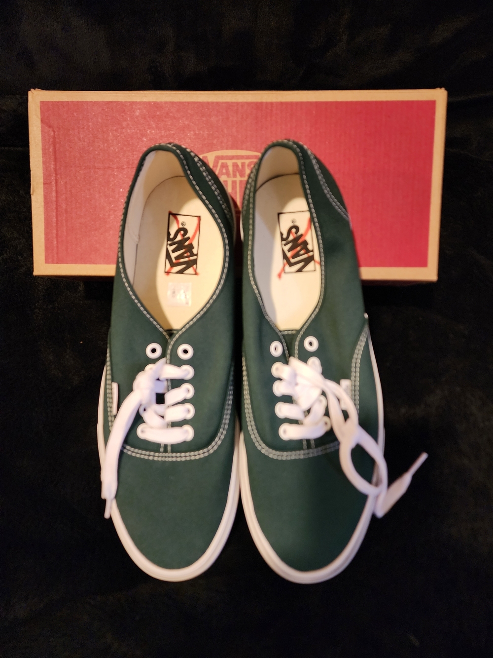 Vans Low-Top Canvas Sneakers in Dark Green and White
